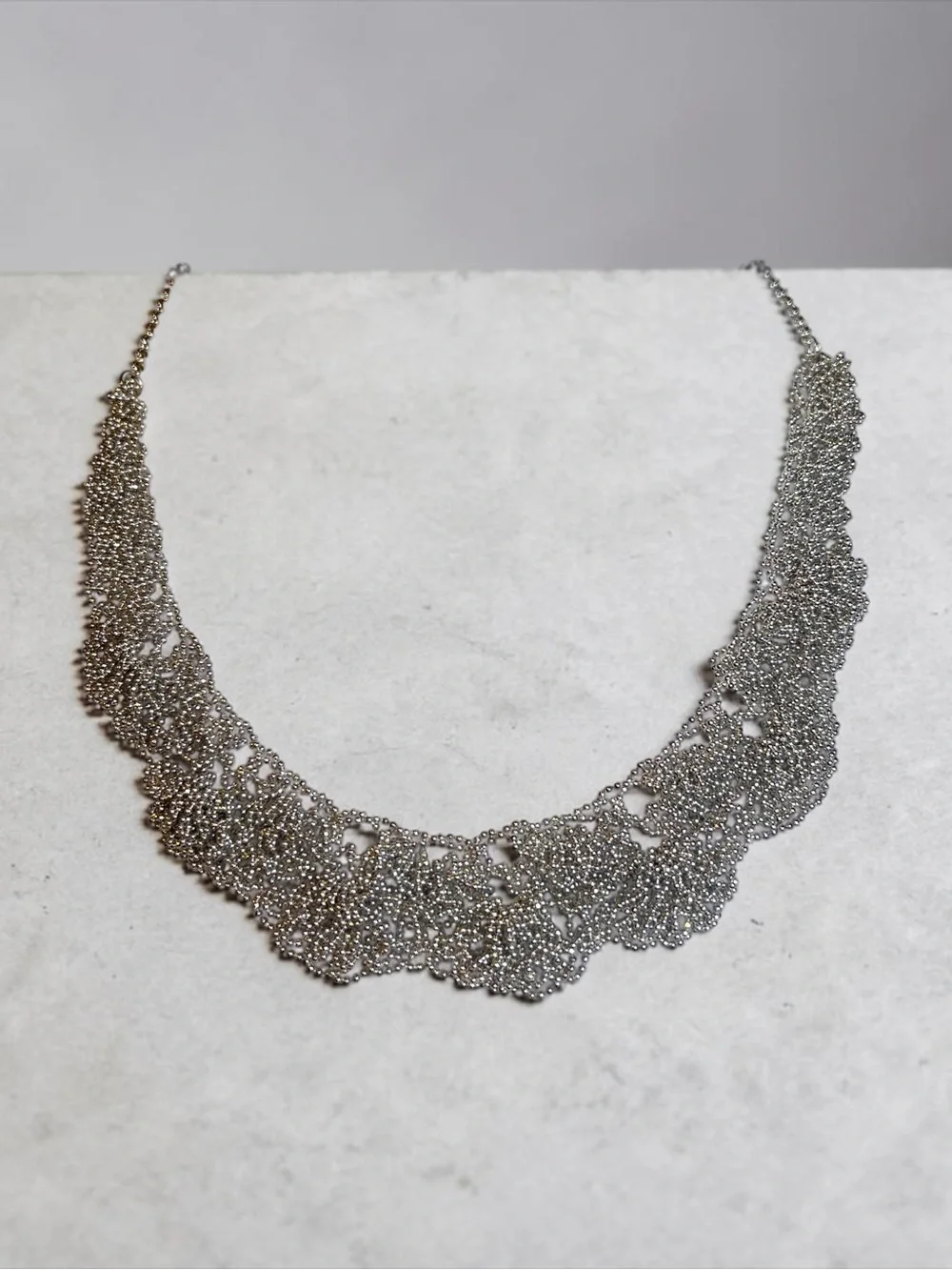 Silver Beaded Crochet Necklace - Women Jewelry